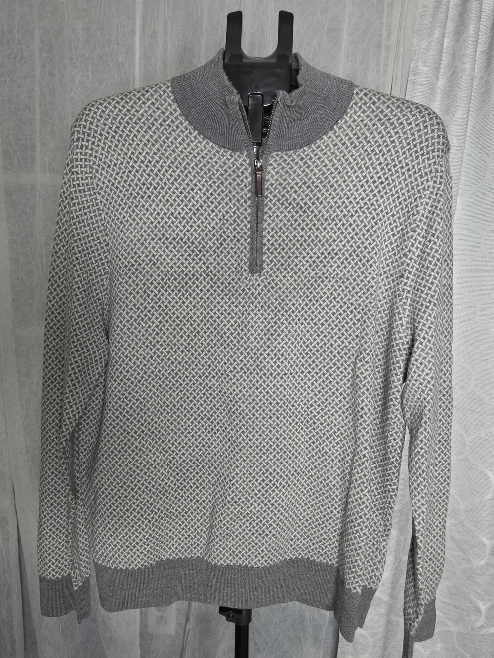 Brooks Brothers Men's Large Gray Birdseye Knit 100% Wool 1/4 Zip Sweater Perfect